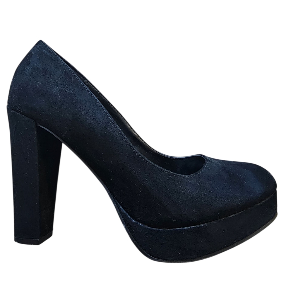 CANDIE'S black suede chunky block heels, size 7.5